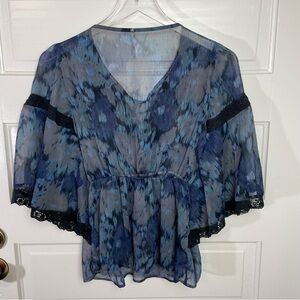 Free People Blue Sheer Blouse. Sz XS